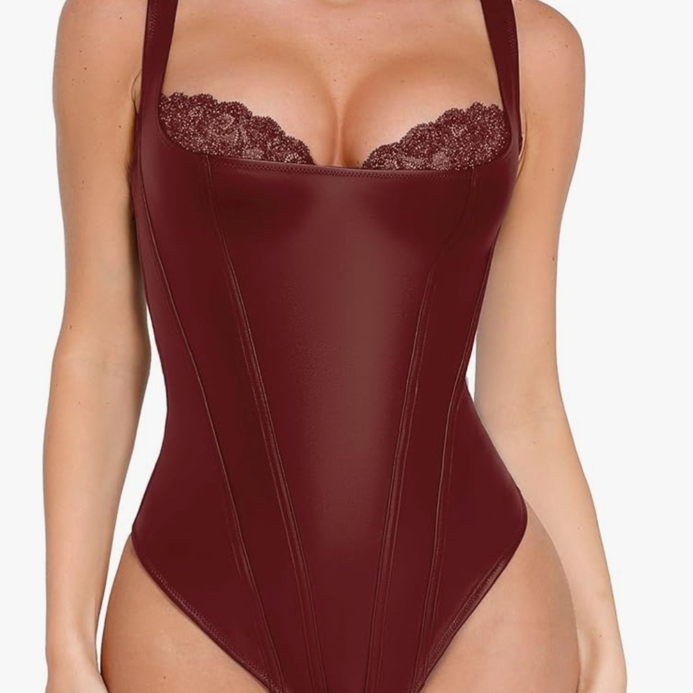 Red Lace Chemise with Sheer Mesh Panels